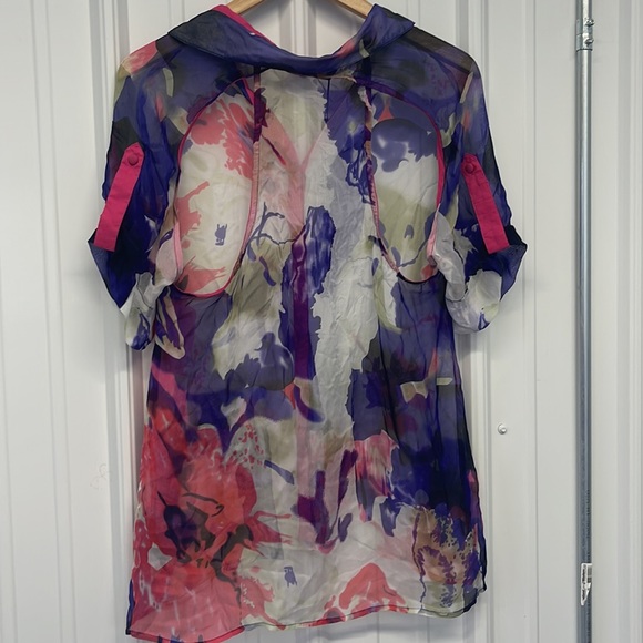 Kas New York Floral Button down blouse New sheer purple pink - Picture 5 of 8